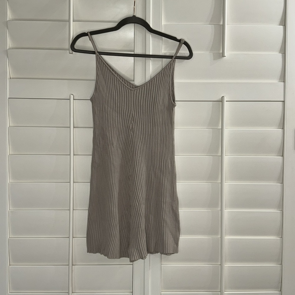 Miou Muse Ribbed Knitted Romper Gray